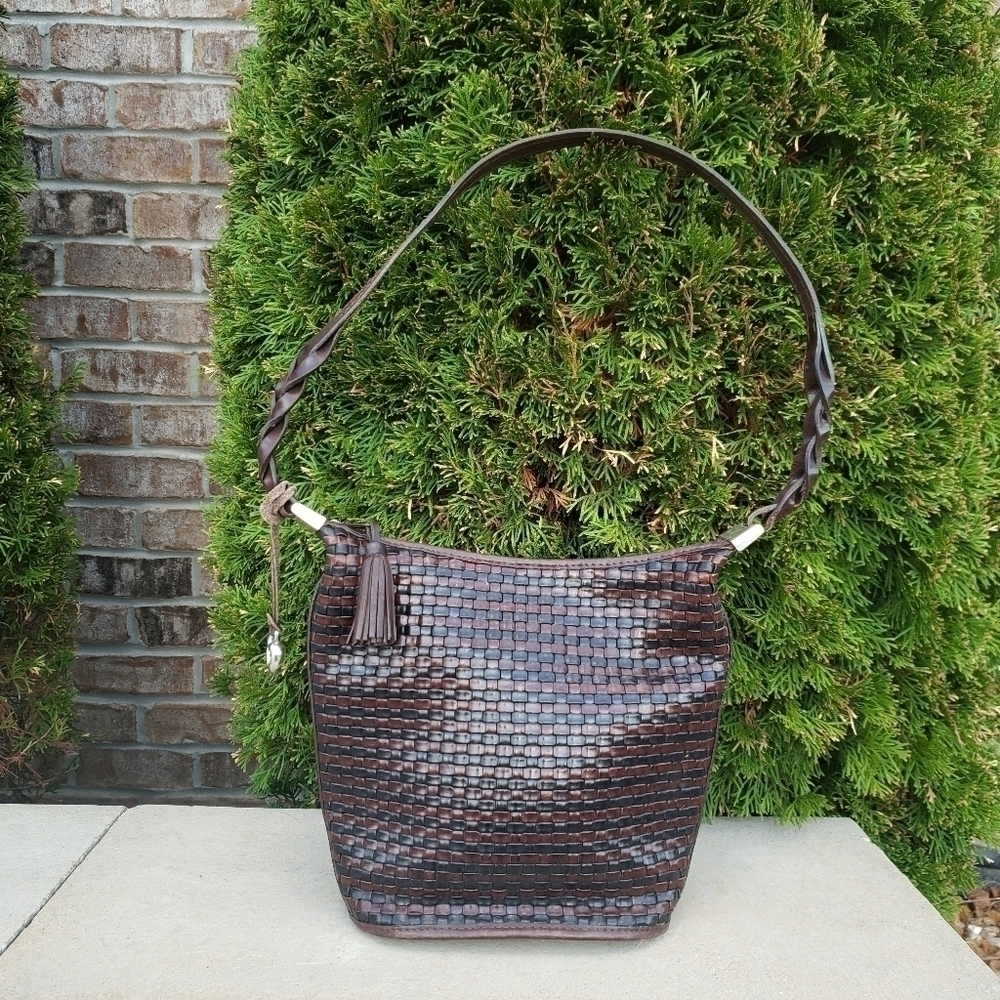Brighton Heart Woven Leather Bucket Handbag - Picture 2 of 9